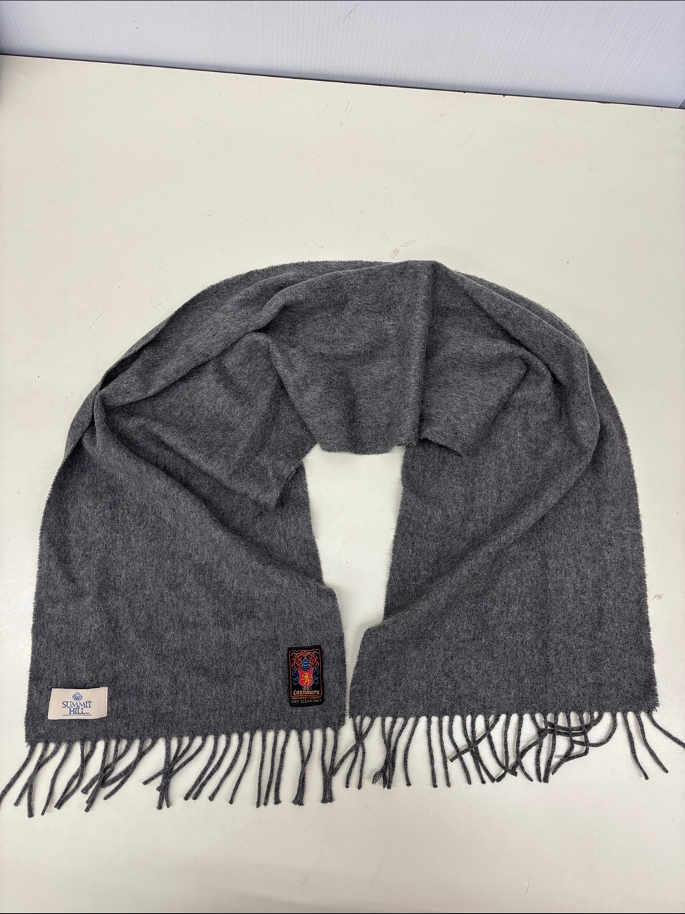 Summit Hill Soft Grey Cashmere-Blend Scarf with Subtle Fringe